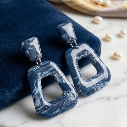 Авторські сережки з полімерної глини сині геометричні