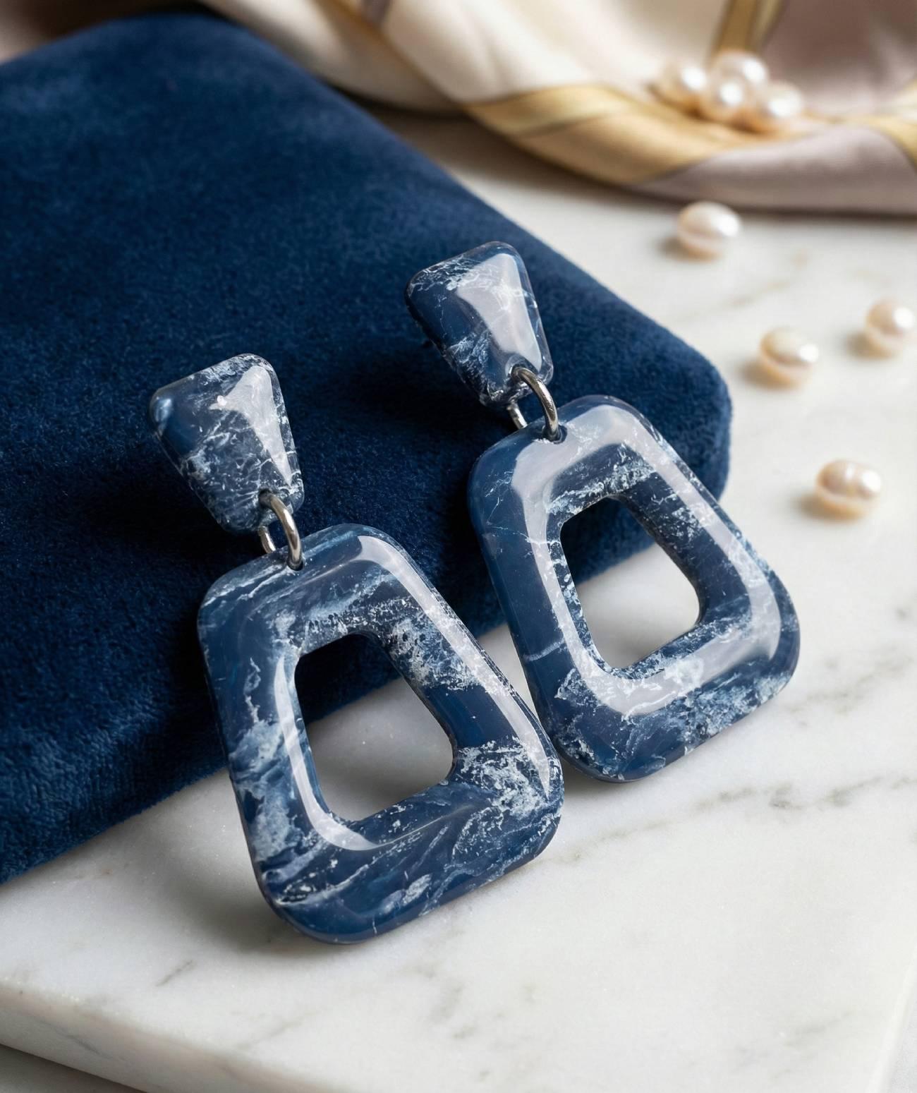 Авторські сережки з полімерної глини сині геометричні Авторські сережки з полімерної глини сині геометричні