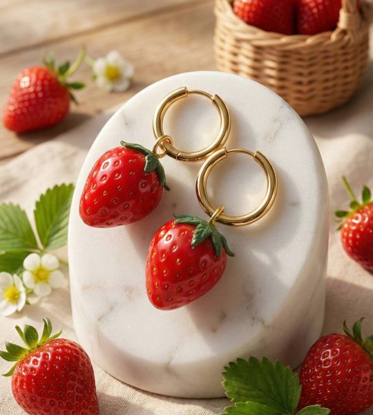 Літні сережки червоні ягідки полунички полімерна глина