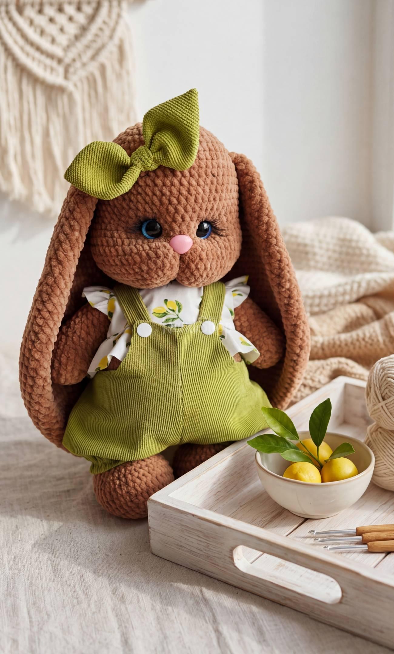 Дитяча іграшка велика зайка з бантиком в комбінезоні Великдень Дитяча іграшка велика зайка з бантиком в комбінезоні Великдень