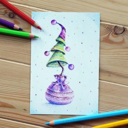 Красивая открытка с новым годом ёлка новогодняя 2023