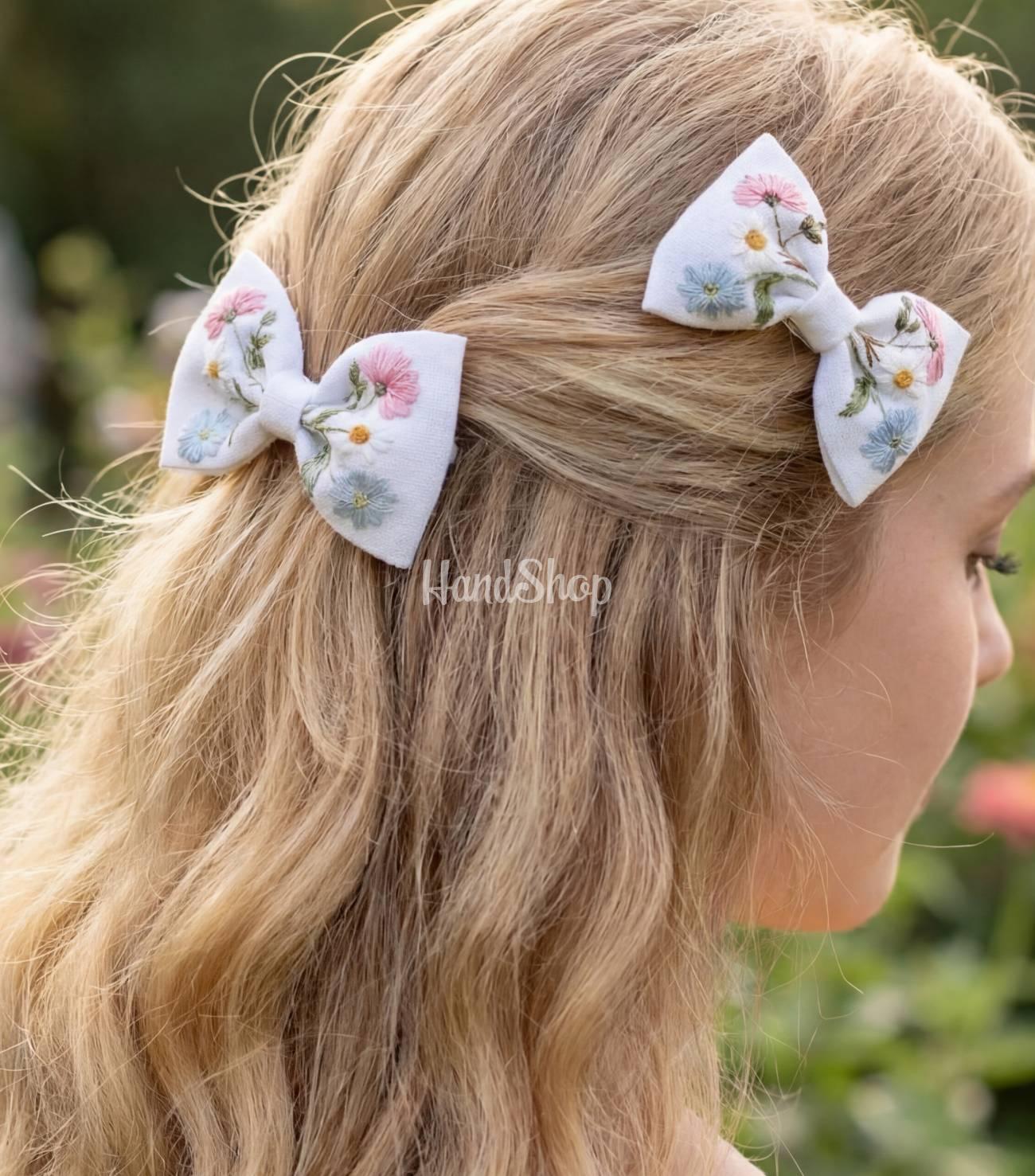 Бантики для волосся ручна вишивка польові квіти, 2 шт Бантики для волосся ручна вишивка польові квіти, 2 шт