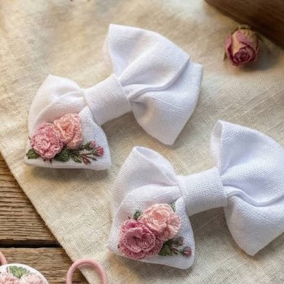 Дитячі бантики для волосся ручна вишивка троянди, 2 шт