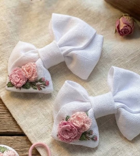 Дитячі бантики для волосся ручна вишивка троянди, 2 шт