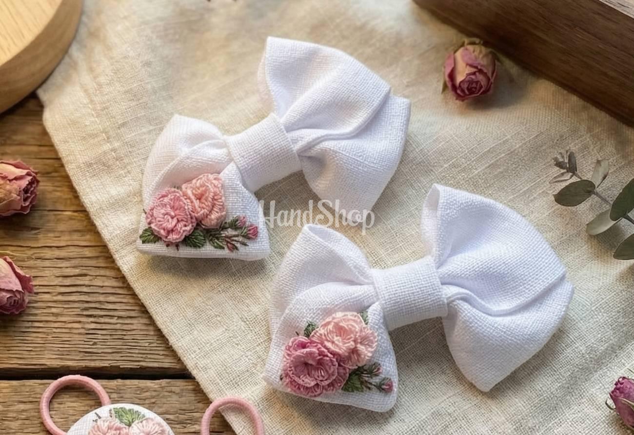 Дитячі бантики для волосся ручна вишивка троянди, 2 шт Дитячі бантики для волосся ручна вишивка троянди, 2 шт