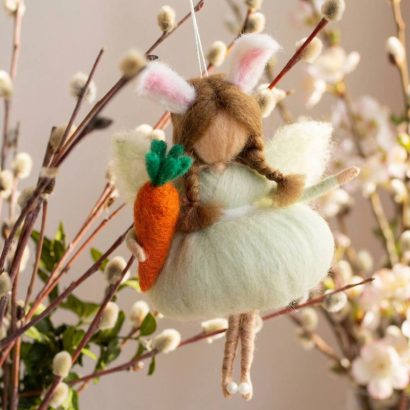 Лялька янгол з вушками зайки у сукні з морквинкою