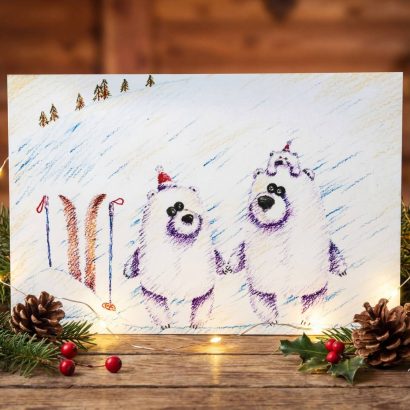 Зимова листівка білі ведмеді сім'я Різдво Новий рік 2026