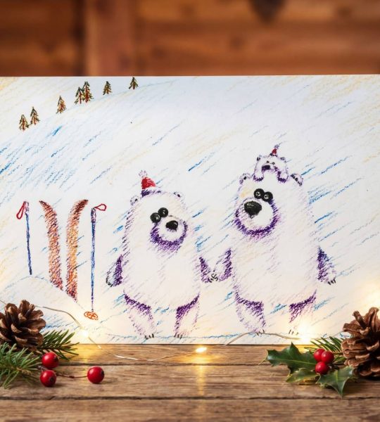 Зимова листівка білі ведмеді сім'я Різдво Новий рік 2026