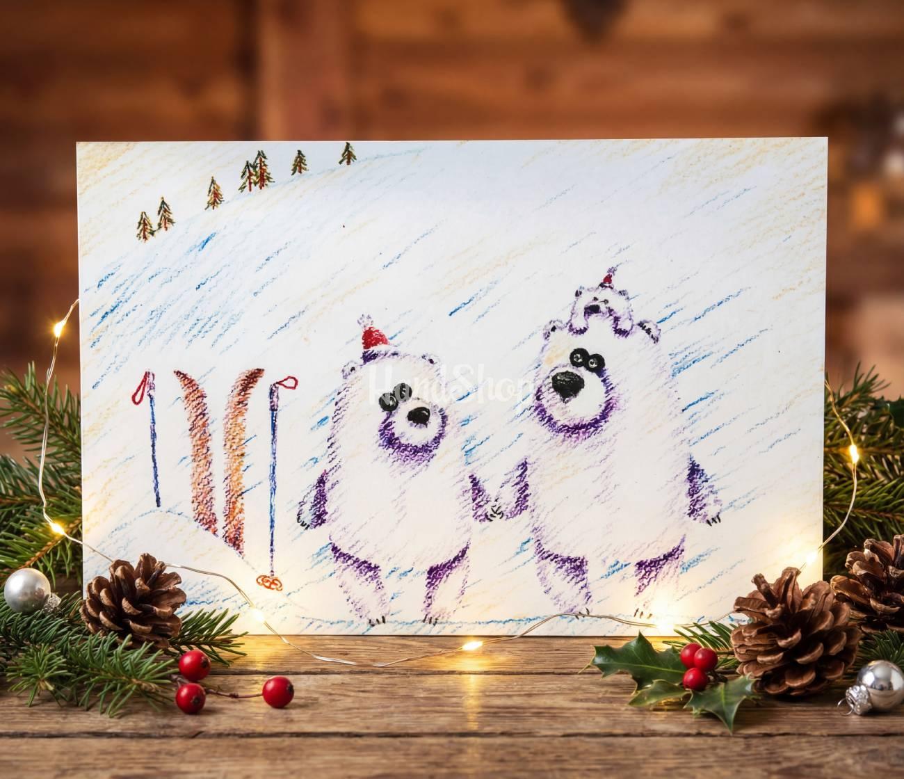 Зимова листівка білі ведмеді сім'я Різдво Новий рік 2026 Зимова листівка білі ведмеді сім'я Різдво Новий рік 2026