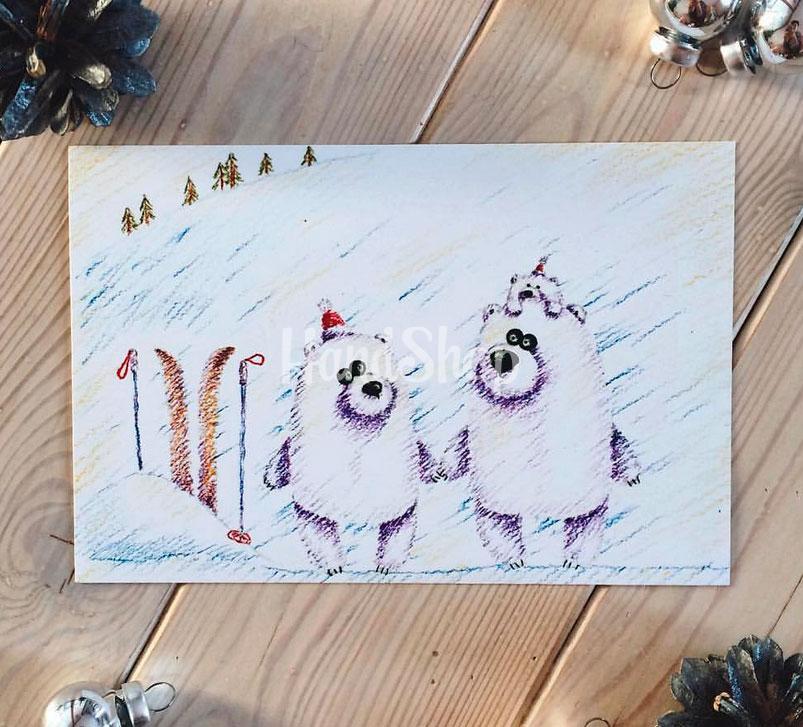 Открытка открытка белые мишки новый год 2023 Открытка открытка белые мишки новый год 2023