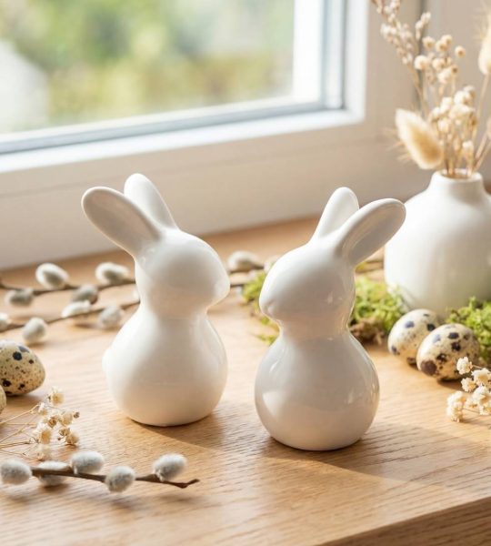 Пара білих порцелянових сувенірних зайчиків, 2 шт