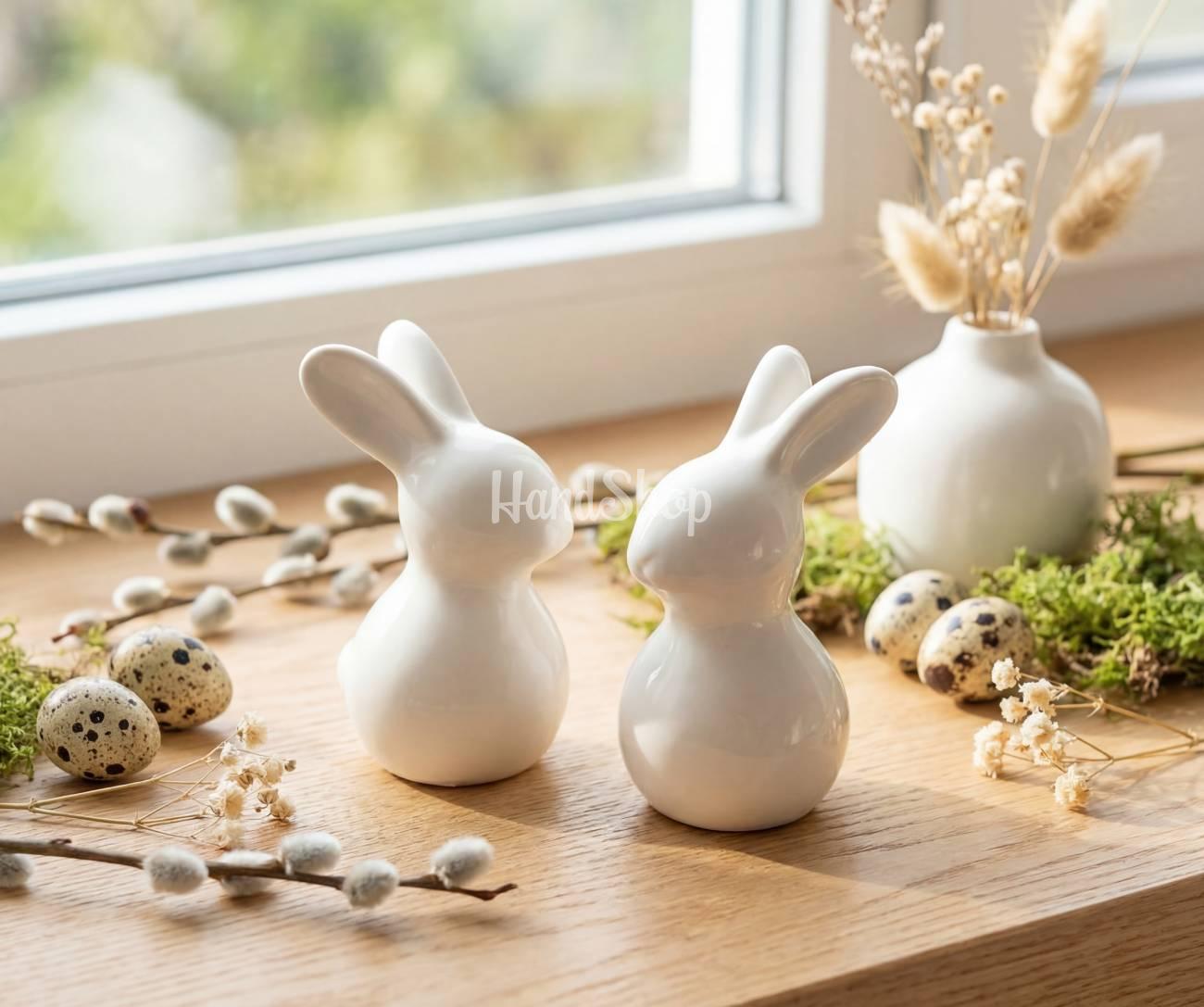 Пара білих порцелянових сувенірних зайчиків, 2 шт Пара білих порцелянових сувенірних зайчиків, 2 шт