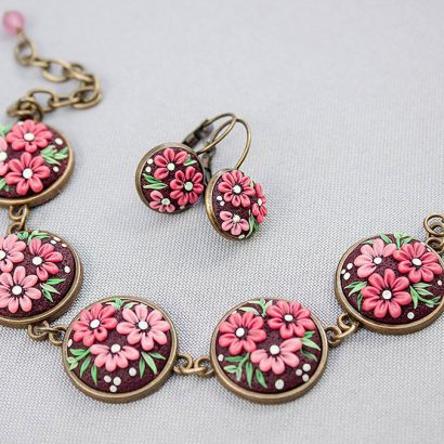 Комплект прикрас у техніці філігрань браслет та сережки