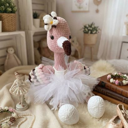 Авторська іграшка великий рожевий фламінго балеринка