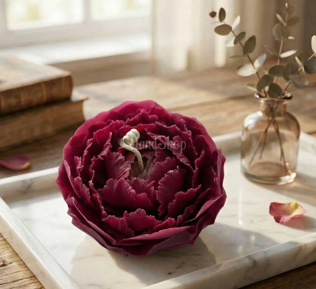 Свічка квітка бордова троянда на підставці бджолиний віск Свічка квітка бордова троянда на підставці бджолиний віск