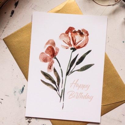 Цветы открытка с крафт конвертом Birthday