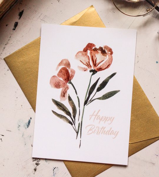 Цветы открытка с крафт конвертом Birthday