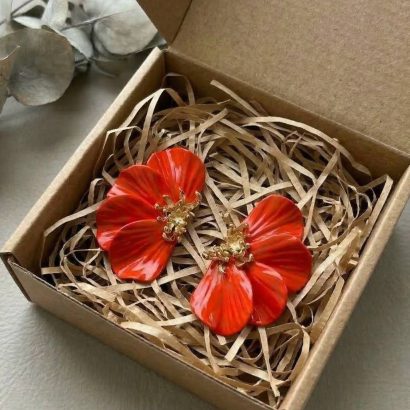 Жіночі сережки квітка половинки глина помаранчеві