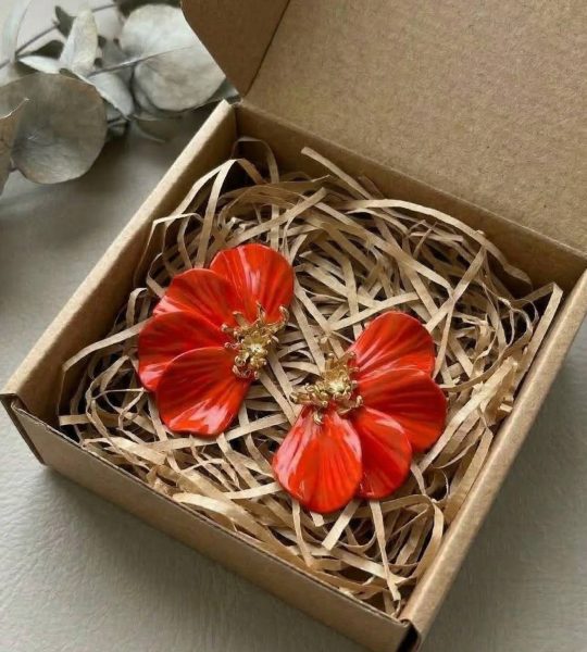 Жіночі сережки квітка половинки глина помаранчеві