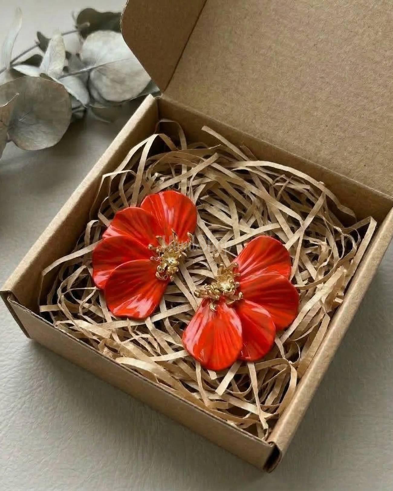 Жіночі сережки квітка половинки глина помаранчеві Жіночі сережки квітка половинки глина помаранчеві