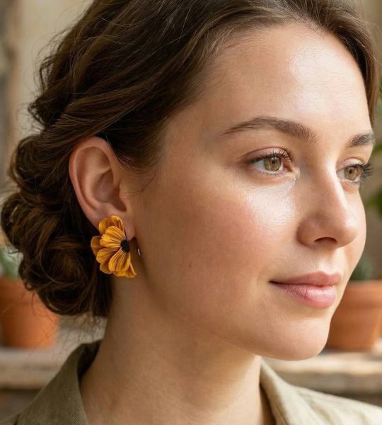 Святкові жіночі сережки квітка половинки з полімерної глини