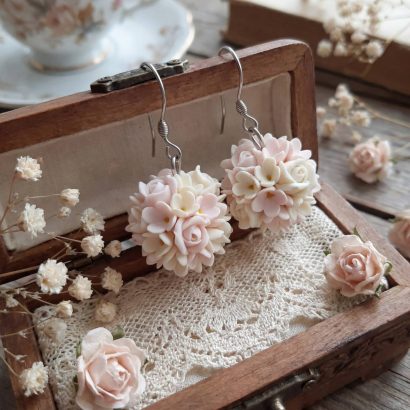 Жіночі сережки кульки рожеві міні квіти полімерна глина