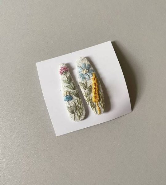 Дитячі заколки для волосся польові квіти, колоски ручна вишивка