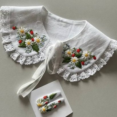 Заколочки для волосся квіти ромашки та суничка, вишивка