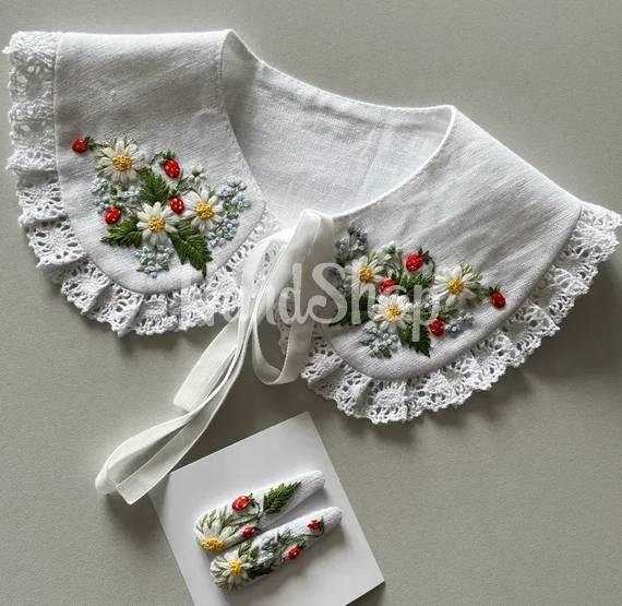 Заколочки для волосся квіти ромашки та суничка, вишивка Заколочки для волосся квіти ромашки та суничка, вишивка