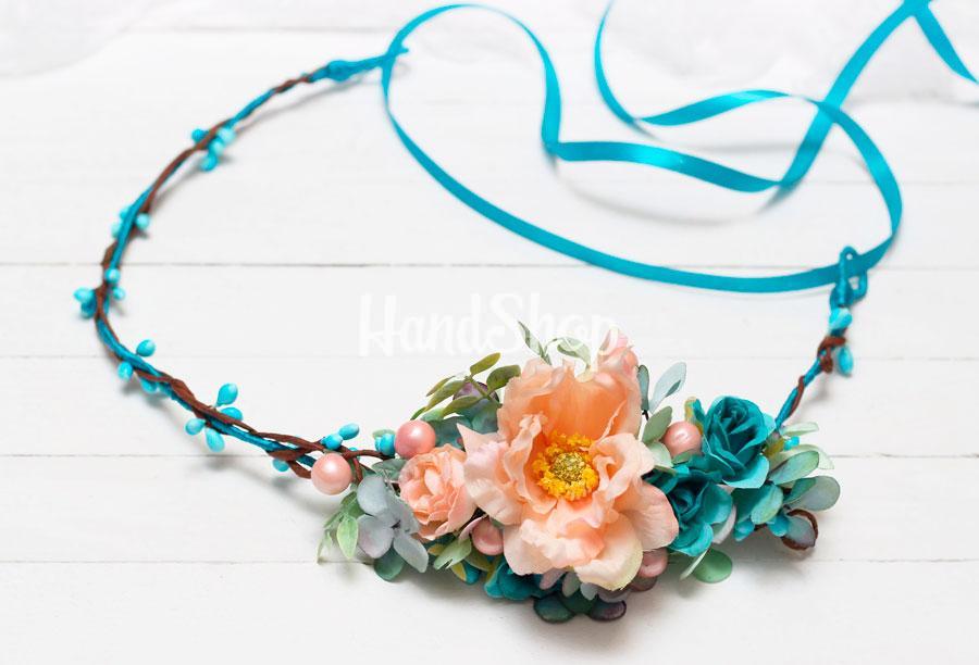 Вінок для волосся з великими декоративними квітами Вінок для волосся з великими декоративними квітами