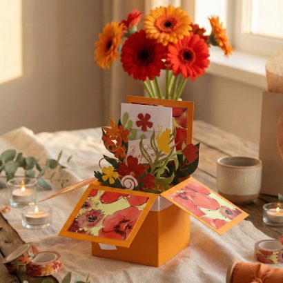 Жіноча листівка коробочка з квітами 3d день народження