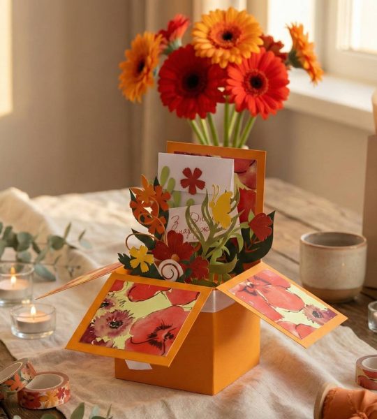 Жіноча листівка коробочка з квітами 3d день народження