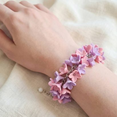 Жіночий браслет квіти бузок з регульованим розміром
