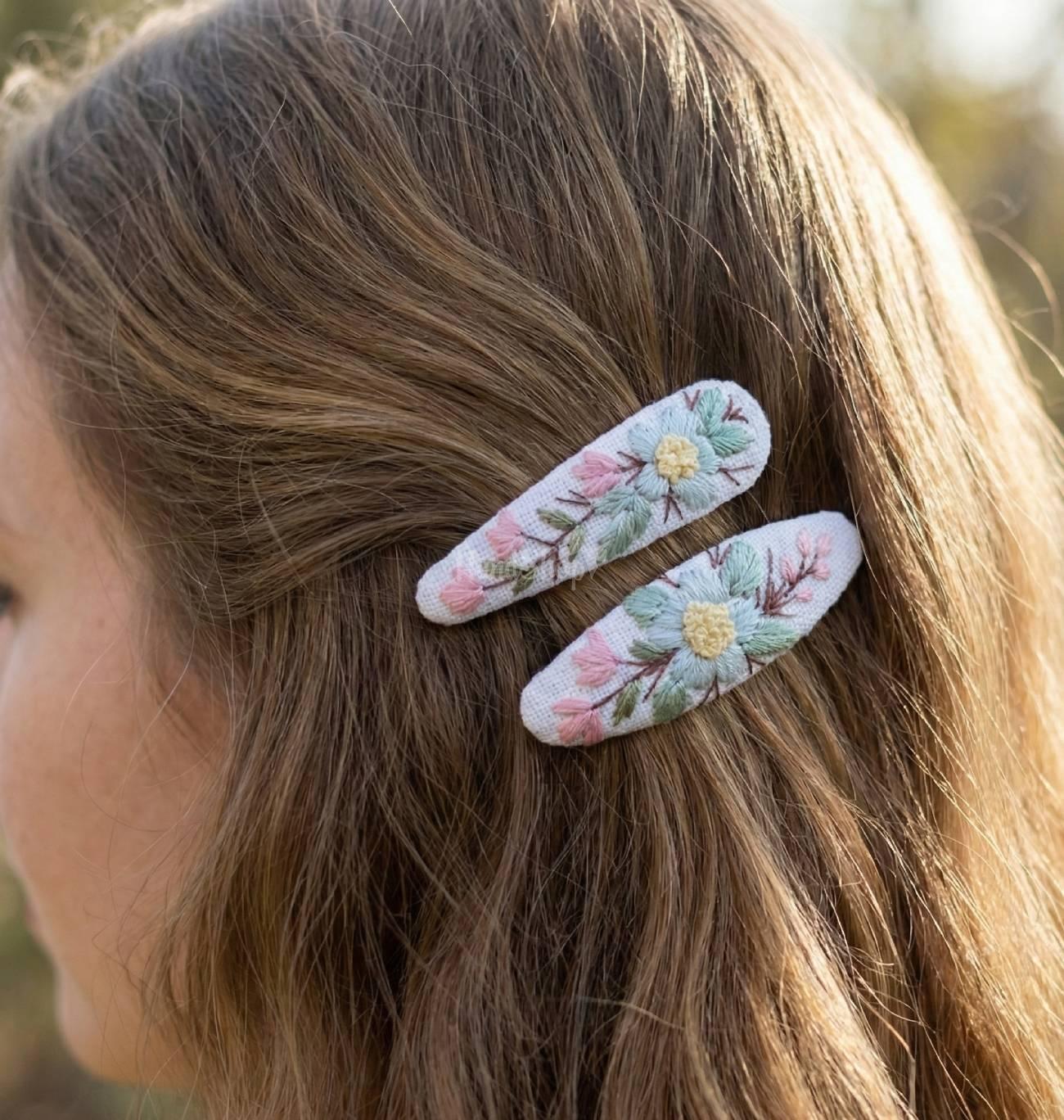 Дитячі заколки для волосся квіти пара ручна вишивка, 2 шт Дитячі заколки для волосся квіти пара ручна вишивка, 2 шт