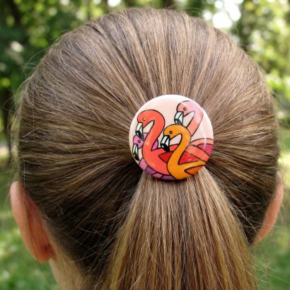 Кругла резинка для волосся з різнокольоровими фламінго