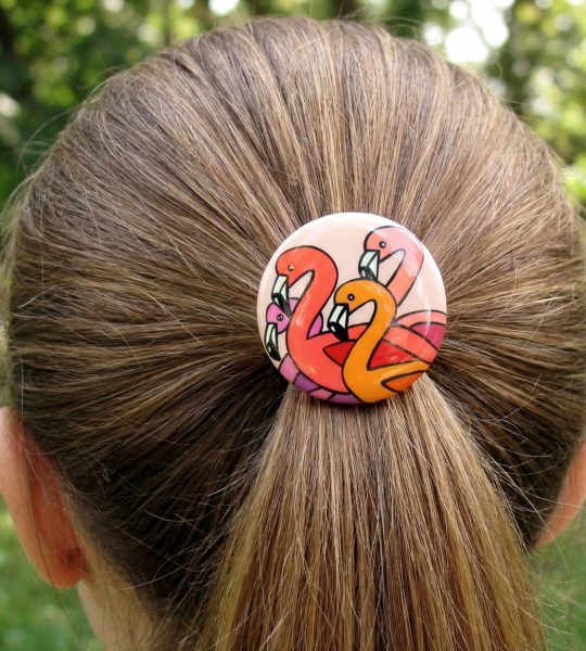 Кругла резинка для волосся з різнокольоровими фламінго