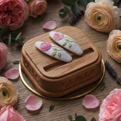 Дитячі заколки для волосся вишивка ніжно рожеві троянди