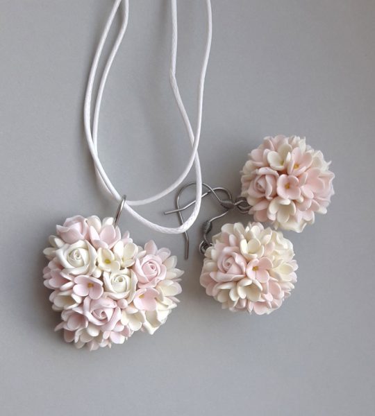 Комплект серьги и кулон кулон сердце цветочки
