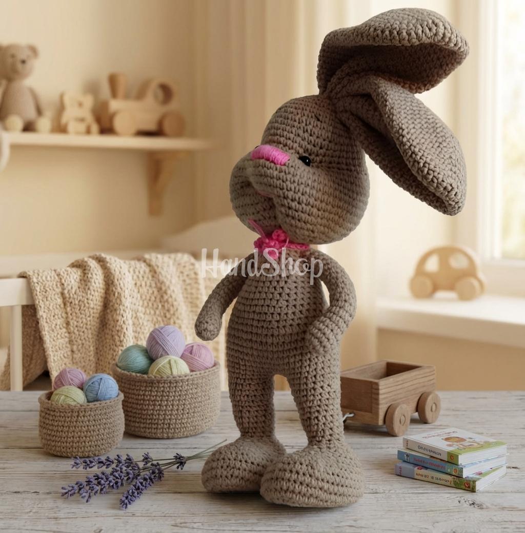 Зайчик в'язаний м'яка іграшка з довгими вушками коричневий Зайчик в'язаний м'яка іграшка з довгими вушками коричневий