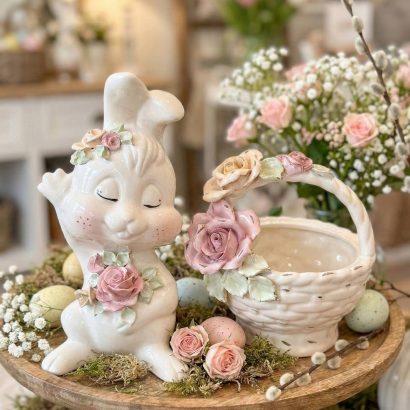 Декоративний великий білий порцеляновий зайчик сувенір