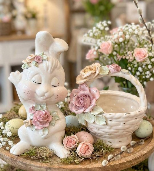 Декоративний великий білий порцеляновий зайчик сувенір