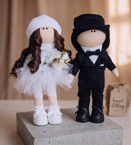 Сувенірні ляльки тільди весільна пара текстильні, 2 шт