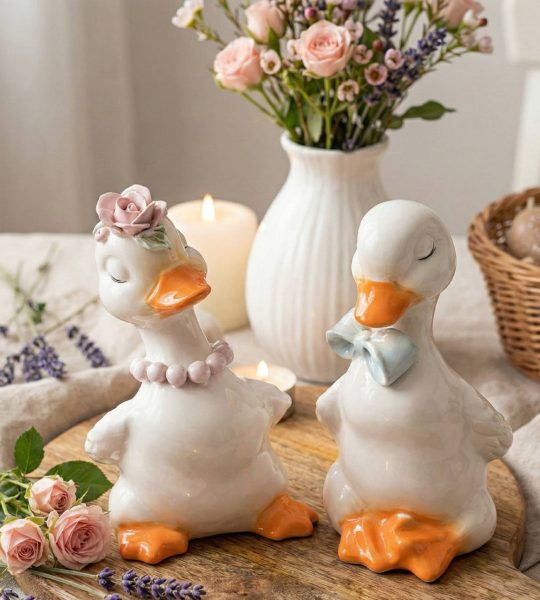 Пара сувенірних білих порцелянових гусенят, 2 шт