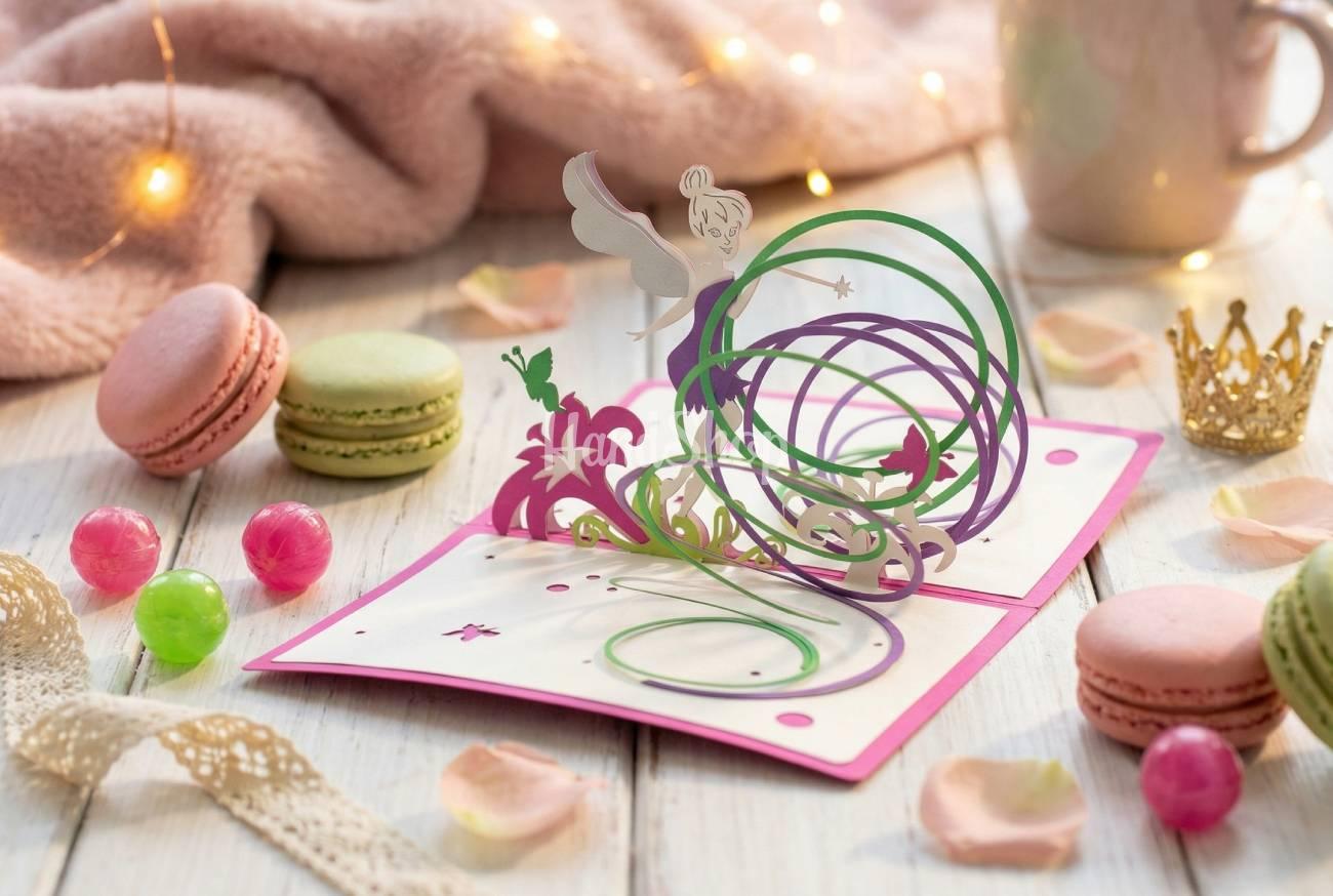 Об'ємна дитяча листівка 3d фея з днем народження Об'ємна дитяча листівка 3d фея з днем народження