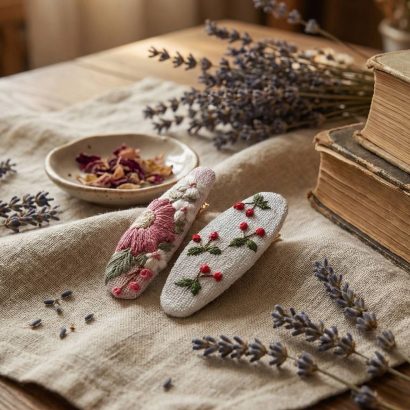 Дитячі заколки для волосся квіти, ягідки ручна вишивка