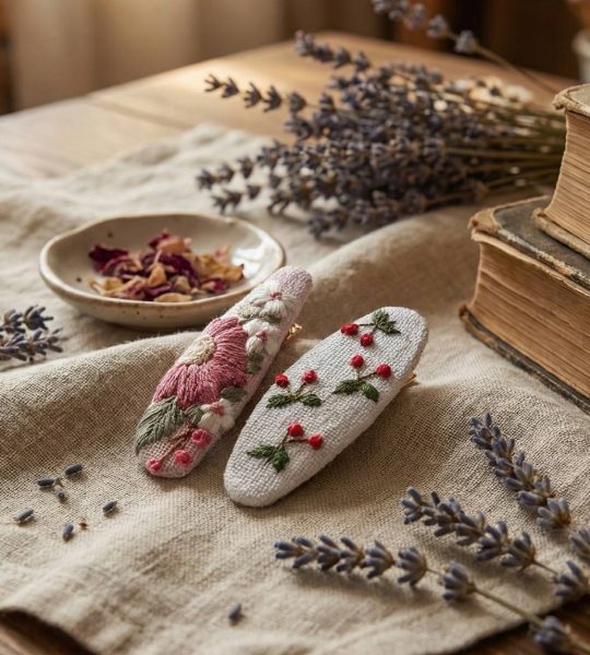 Дитячі заколки для волосся квіти, ягідки ручна вишивка