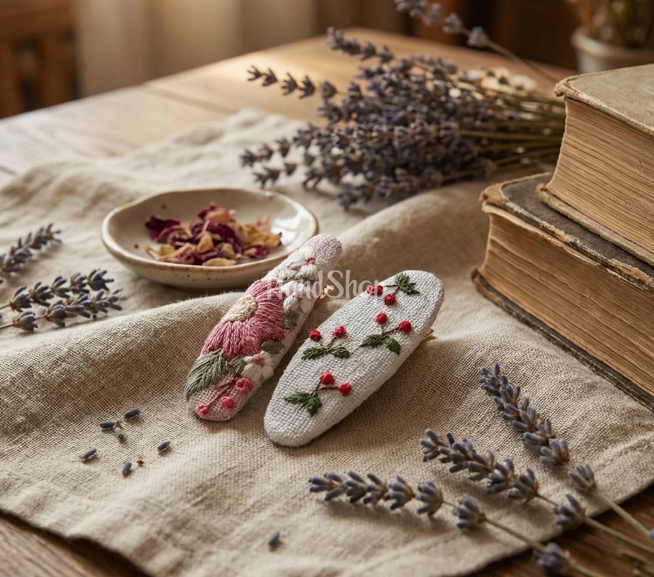 Дитячі заколки для волосся квіти, ягідки ручна вишивка Дитячі заколки для волосся квіти, ягідки ручна вишивка