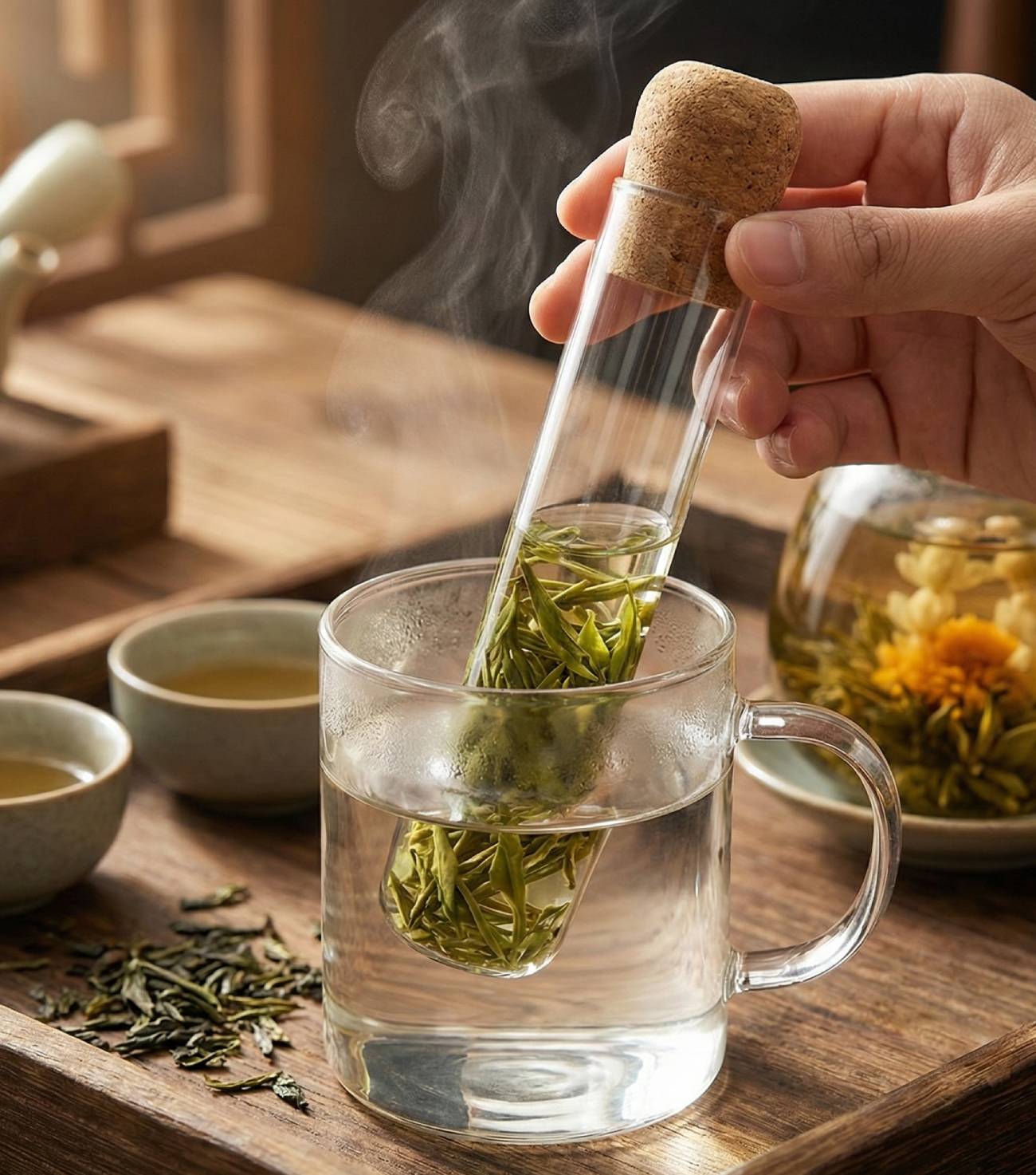 Скляний чайний фільтр з корковою кришкою: естетика і смак у кожній чашці від магазину HandShop