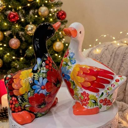 Сувенірна пара гусаки петриківський розпис кераміка 2 шт