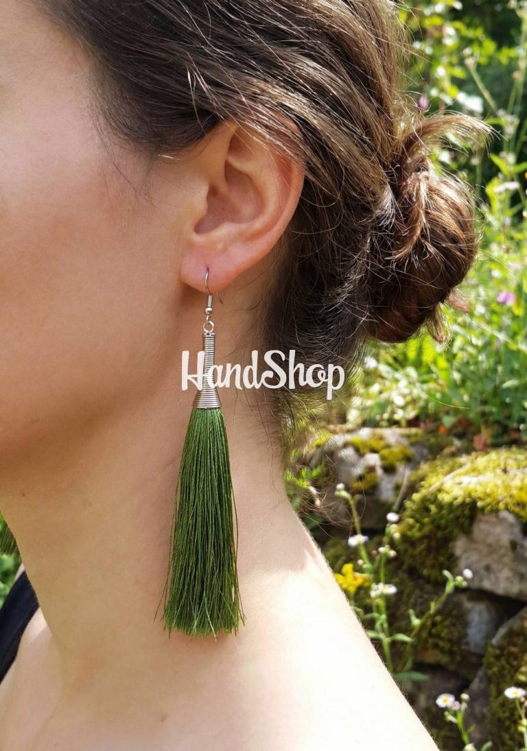 Серьги кисточки длинные зеленые шелковая нить — фото 2